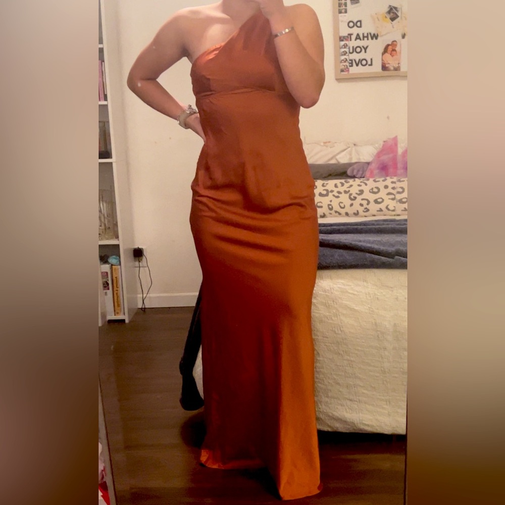 NWT SHOWPO ONE SHOULDER BEADED STRAP SATIN MAXI DRESS